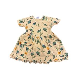 Vtg Fresh Produce Girls Dress Sz S Butter Yellow Floral Boho Sundress Grunge USA